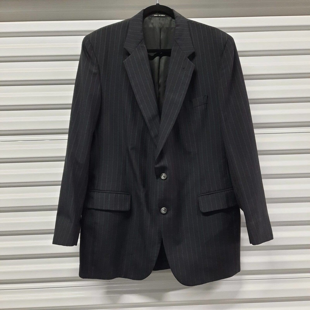 Vintage Austin Manor Suit Blazer Men 44L Black Stripe Sport Coat Jacket Wool